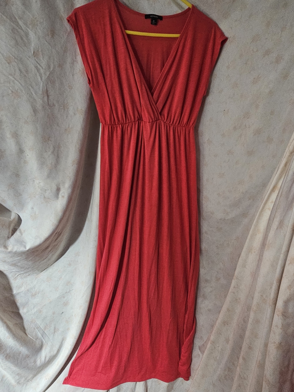 Espresso Coral Red Wrap-Style Maxi Dress